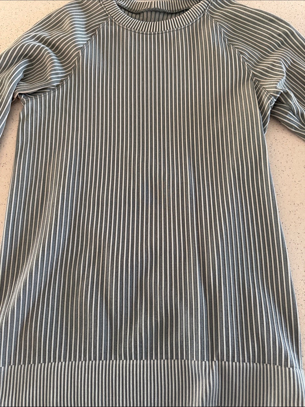 Striped long 
Sleeve Knit Top in Soft Sage and White